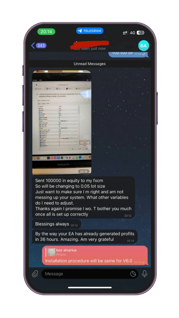 Forex Miner EA Telegram client feedback 3